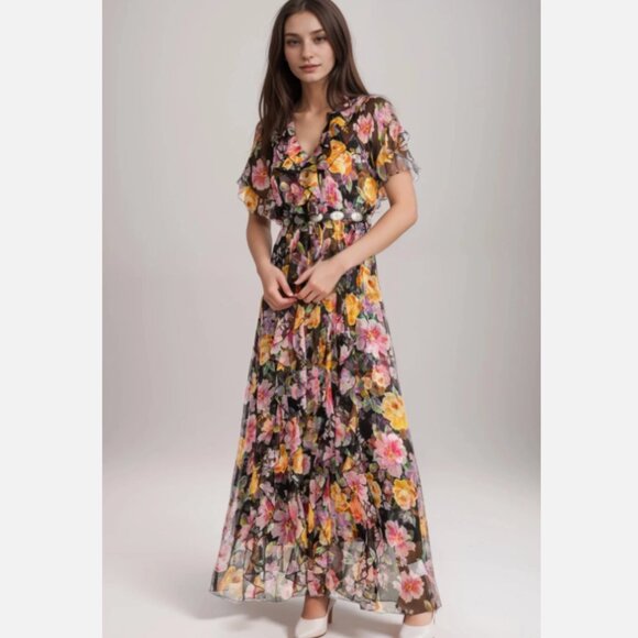Johnny Was Jade Suri Ruffle Floral Silk Maxi Dress - Picture 2 of 10